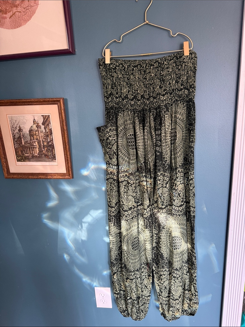 Black & Olive Paisley Maxi Skirt with Smocked Waist